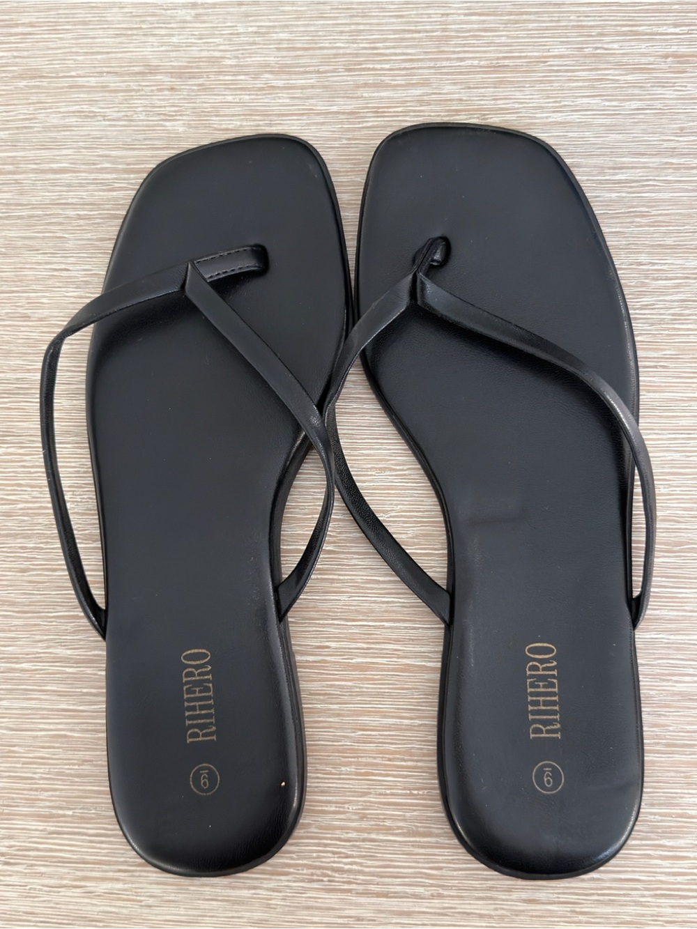 Rihero Black Minimalist Square Toe Strappy Sandals Size 9